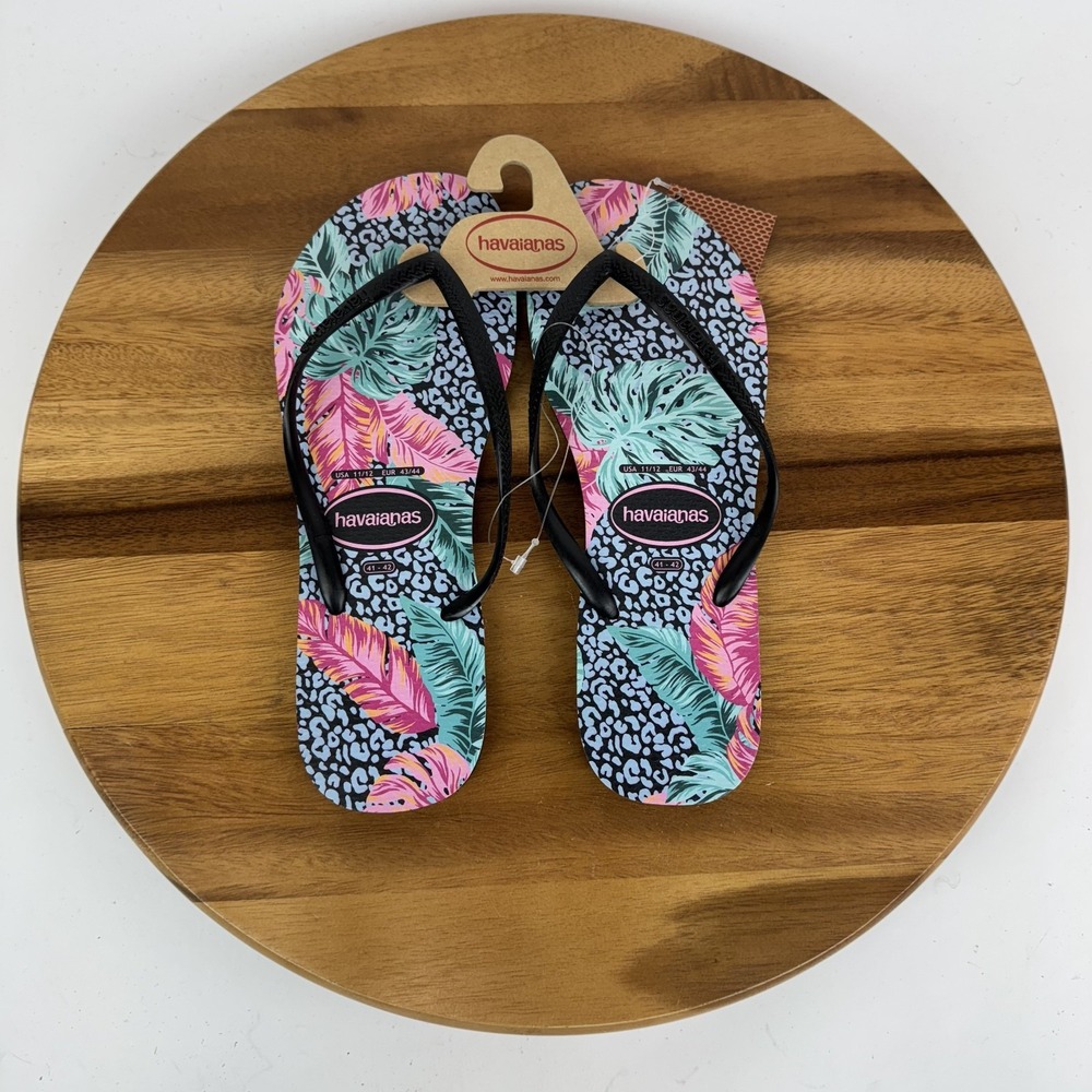 New Womens Havaianas Floral Casual Beach Flip Flop Thong Sandals Size 11/12 NWOB
